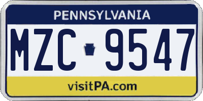 PA license plate MZC9547