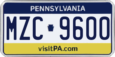 PA license plate MZC9600