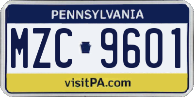 PA license plate MZC9601