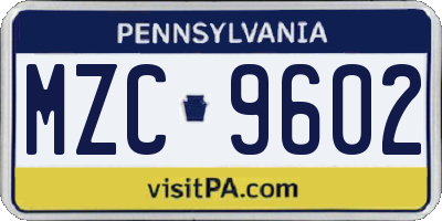 PA license plate MZC9602
