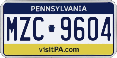 PA license plate MZC9604