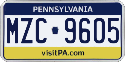 PA license plate MZC9605