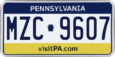 PA license plate MZC9607