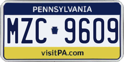 PA license plate MZC9609