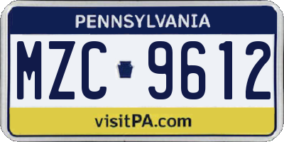 PA license plate MZC9612
