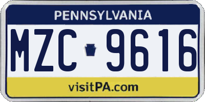PA license plate MZC9616
