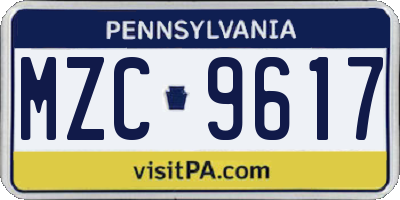 PA license plate MZC9617