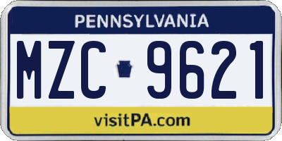 PA license plate MZC9621
