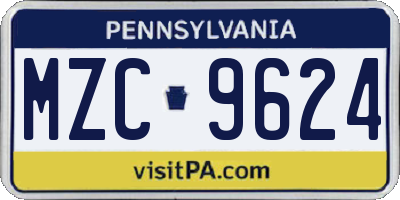 PA license plate MZC9624