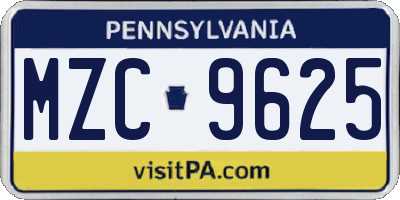 PA license plate MZC9625