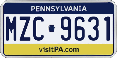 PA license plate MZC9631