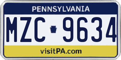 PA license plate MZC9634