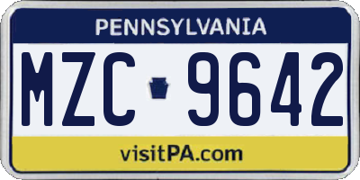 PA license plate MZC9642