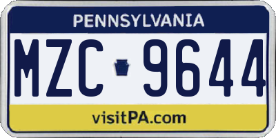 PA license plate MZC9644