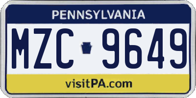 PA license plate MZC9649