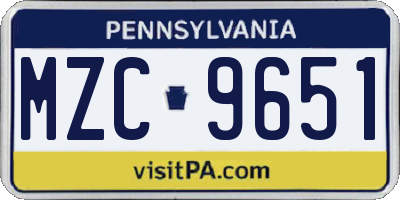 PA license plate MZC9651