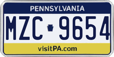 PA license plate MZC9654