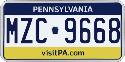 PA license plate MZC9668