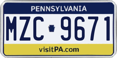 PA license plate MZC9671