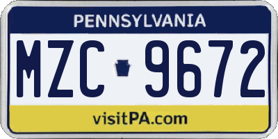 PA license plate MZC9672