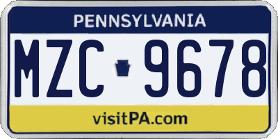PA license plate MZC9678