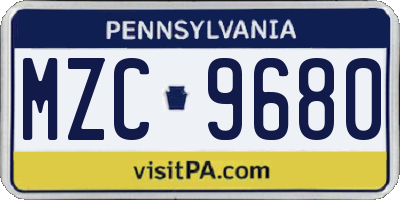 PA license plate MZC9680