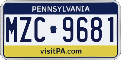 PA license plate MZC9681