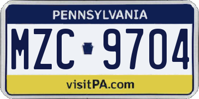 PA license plate MZC9704
