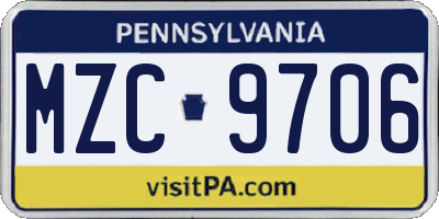 PA license plate MZC9706