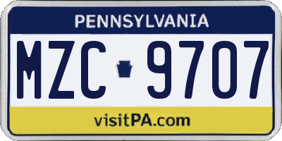 PA license plate MZC9707