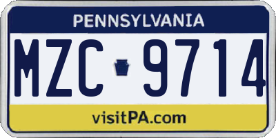 PA license plate MZC9714