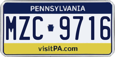 PA license plate MZC9716