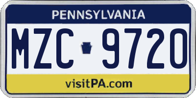 PA license plate MZC9720