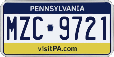 PA license plate MZC9721