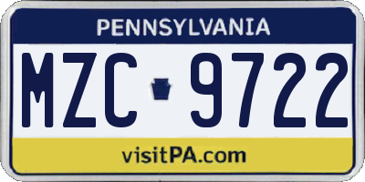 PA license plate MZC9722
