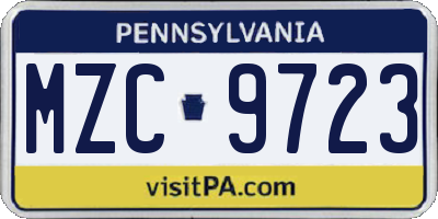 PA license plate MZC9723