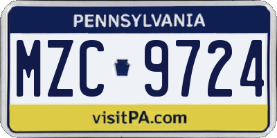PA license plate MZC9724