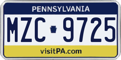 PA license plate MZC9725
