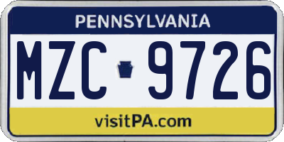 PA license plate MZC9726