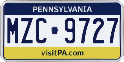 PA license plate MZC9727