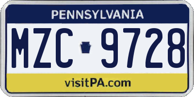PA license plate MZC9728