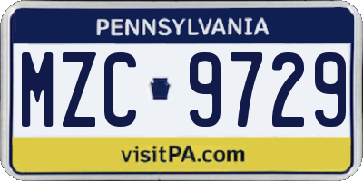 PA license plate MZC9729