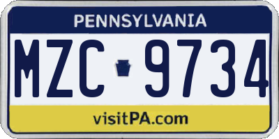 PA license plate MZC9734