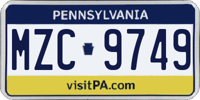 PA license plate MZC9749