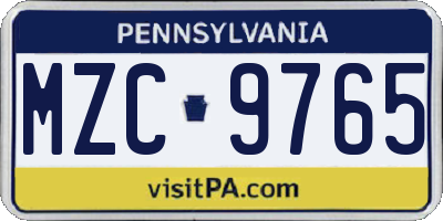PA license plate MZC9765