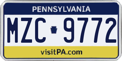 PA license plate MZC9772