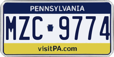 PA license plate MZC9774