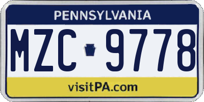 PA license plate MZC9778