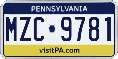 PA license plate MZC9781