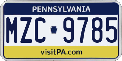 PA license plate MZC9785